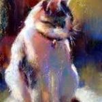 pictură pisică ulei pe pânză înpicioare