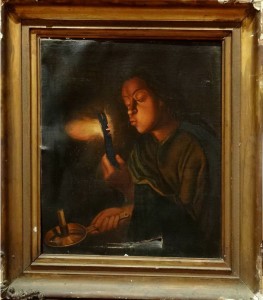restaurare tablou Fetita cu Jar în mână și lumânare pictură în ulei pe pânză