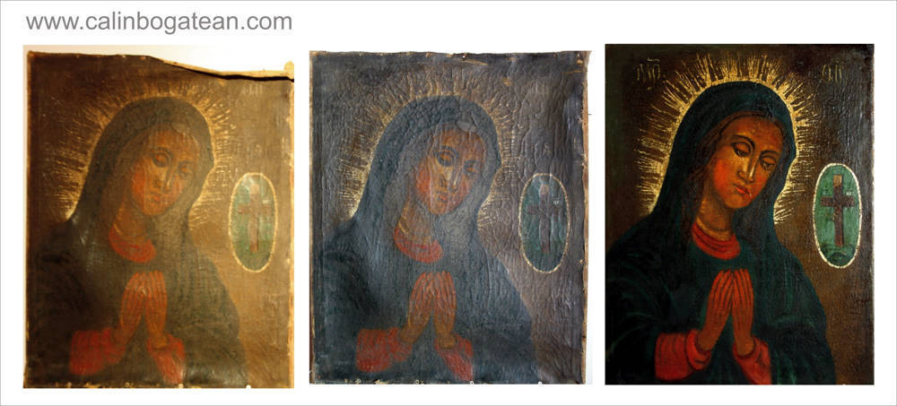 Restaurare  pictură religioasă Madona rugându-se